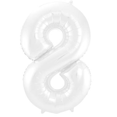 Zahlenluftballon "8" Weiß Metallic Matt