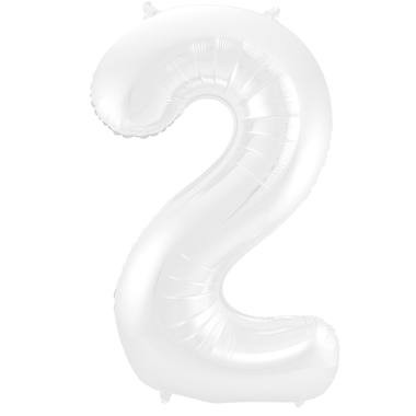 Zahlenluftballon "2" Weiß Metallic Matt
