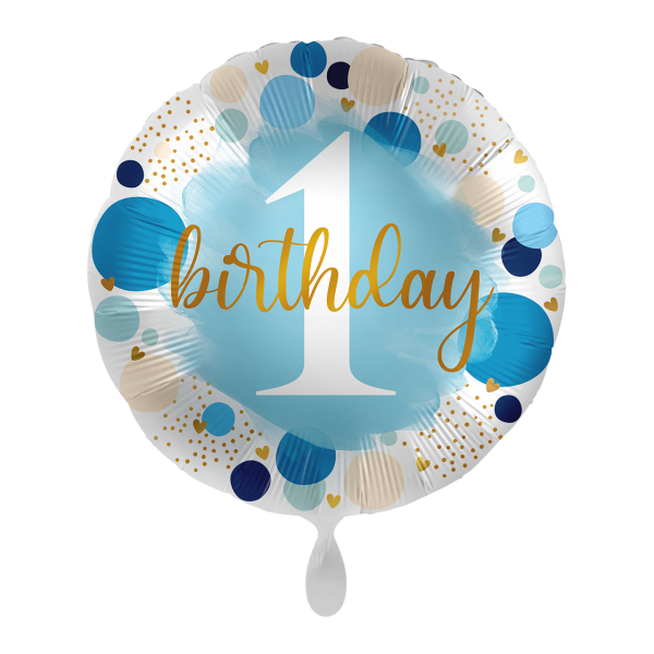 Folienballon "1 Birthday" Blau 43cm