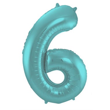 Zahlenluftballon "6" Pastell Aqua Metallic Matt