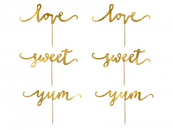 Cupcake Toppers "Love/Sweet/Yum" Gold