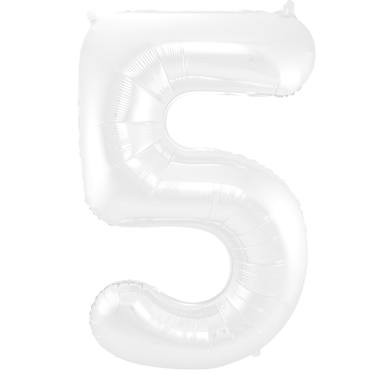 Zahlenluftballon "5" Weiß Metallic Matt