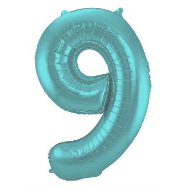 Zahlenluftballon "9" Pastell Aqua Metallic Matt