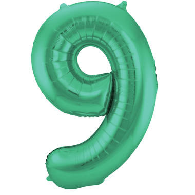 Zahlenluftballon "9" Grün Metallic Matt
