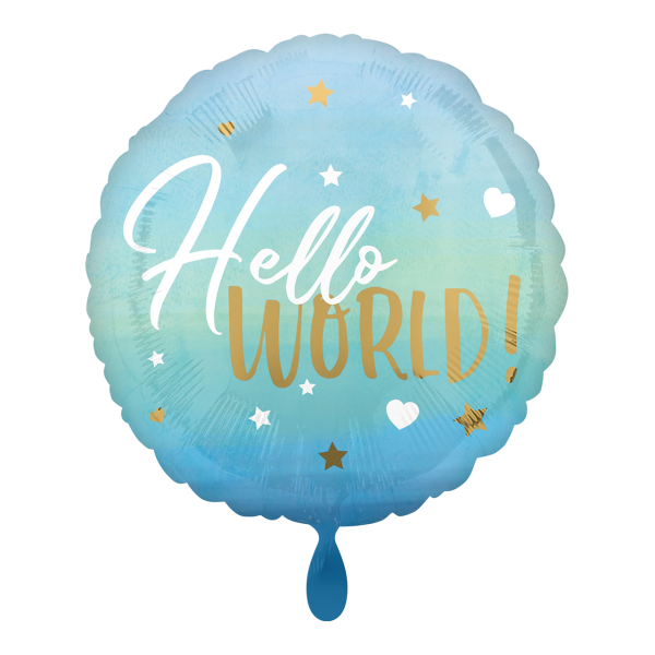 Folienballon "Hello World" Blau 45cm