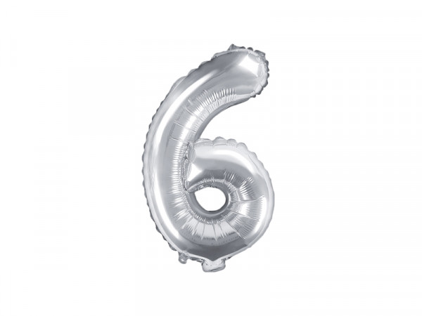 Zahlenluftballon "6" Silber 35cm