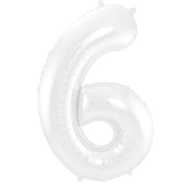 Zahlenluftballon "6" Weiß Metallic Matt