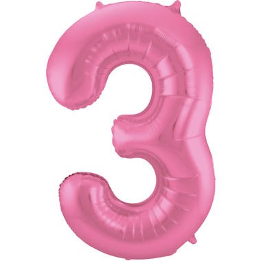 Zahlenluftballon "3" Pink Metallic Matt