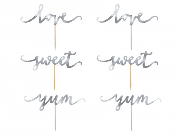 Cupcake Toppers "Love/Sweet/Yum" Silber