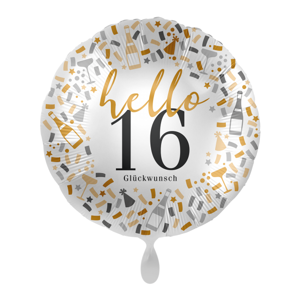 Folienballon "Hello 16" Silber/Mix 43cm