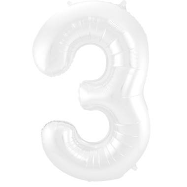 Zahlenluftballon "3" Weiß Metallic Matt