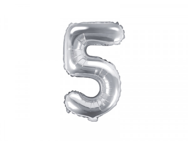 Zahlenluftballon "5" Silber 35cm