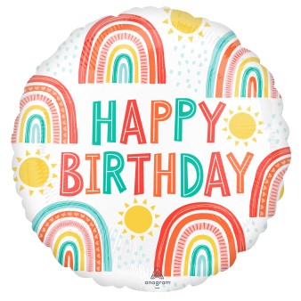 Folienballon "Retro Rainbow Happy Birthday" 43cm