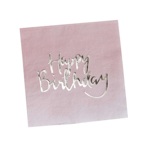 Servietten "Happy Birthday" Pink Ombré Gold 20 Stk. 33x33cm