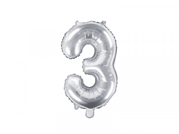Zahlenluftballon "3" Silber 35cm