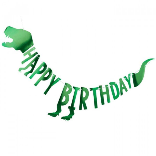 Girlande "Happy Birthday Dino" Grün 2m