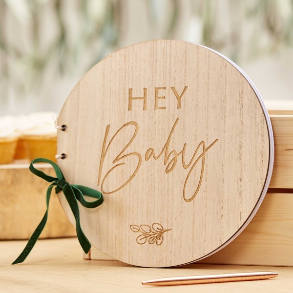 Gästebuch "Hey Baby" Botanical aus Holz