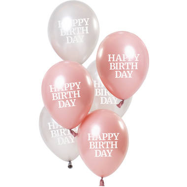 Luftballons "Happy Birthday" Rosa/Silber 6 Stk.