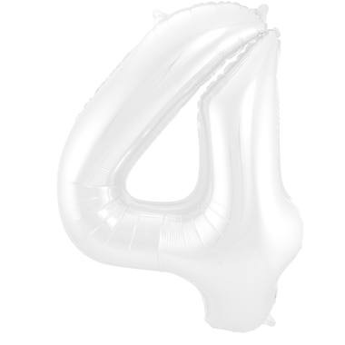 Zahlenluftballon "4" Weiß Metallic Matt
