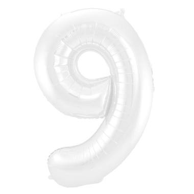 Zahlenluftballon "9" Weiß Metallic Matt