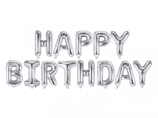 Folienballon Schriftzug "Happy Birthday" Silber 340x35cm